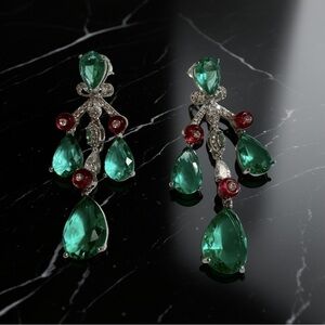 Elegant Silver and Green Drop Earrings